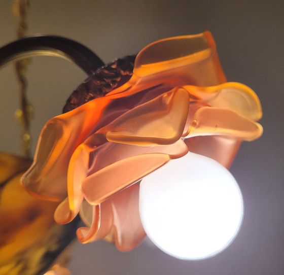 Image 1 of Art-Nouveau Chandelier Ca. 1920 - Alabaster & Glass