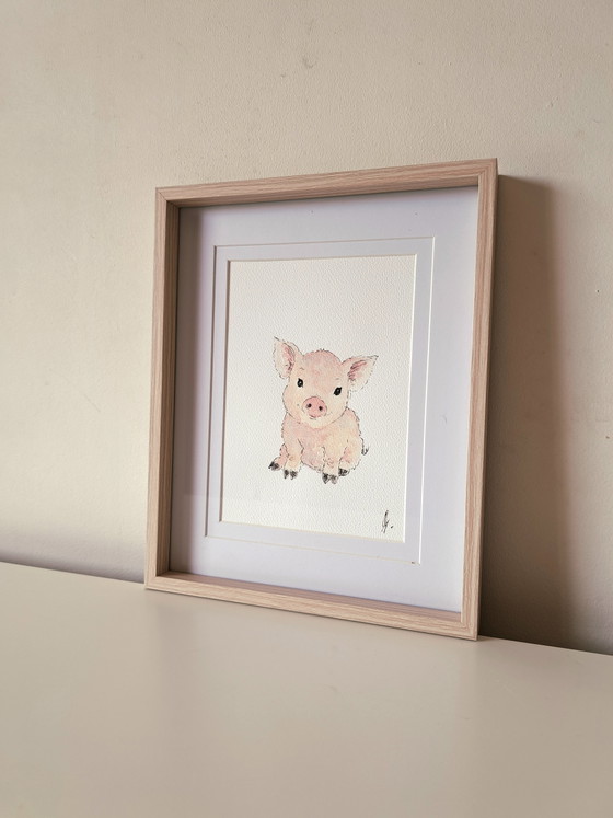Image 1 of Original watercolor piglet including frame