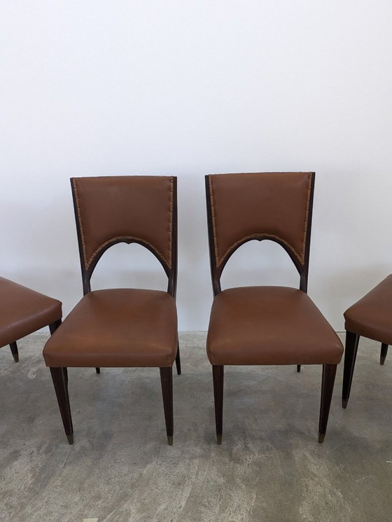 Image 1 of Chair - Wood, Leather - Set of Eight Art Deco Chairs