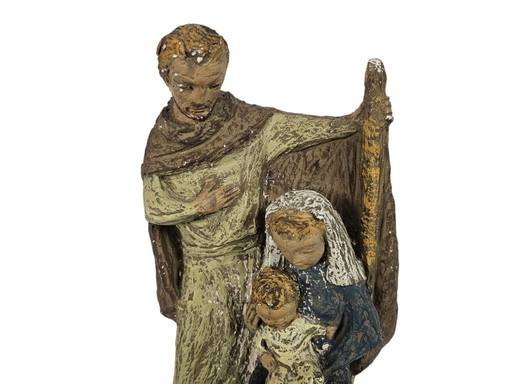 Mary - Joseph - Jesus - statue - plaster - signed WF - 1st half of the 20th century