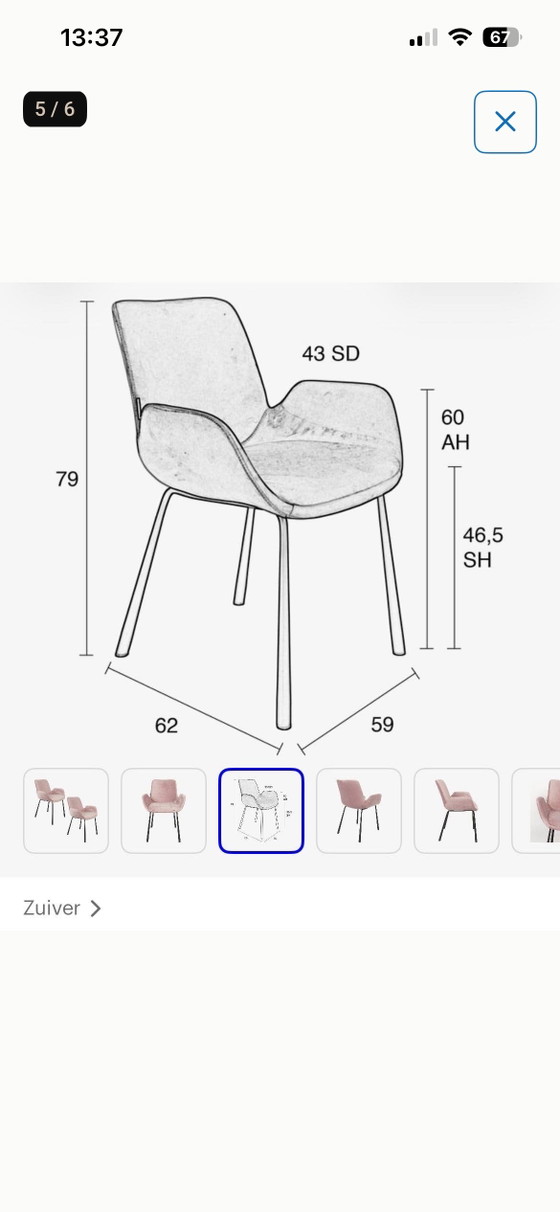 Zuiver Armchair Grey (British) 2 X – Metal, Velvet (photo 6 of 6)