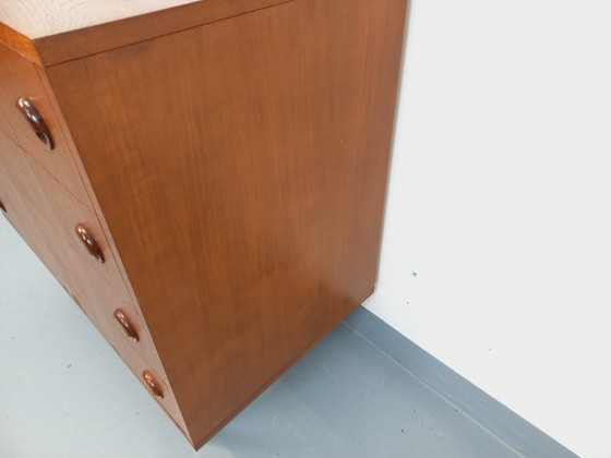 Image 1 of Vintage Scandinavische ladekast in teakhout en zwart metaal uit de jaren 60