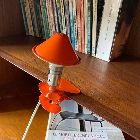 Image 1 of Small orange metal mushroom clip-on lamp, vintage night light
