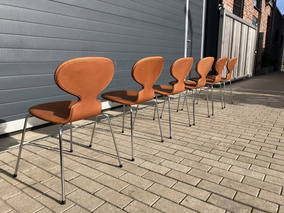 Image 1 of Fritz Hansen Ant (mier) chairs in Cognac leder NIEUWstaat!