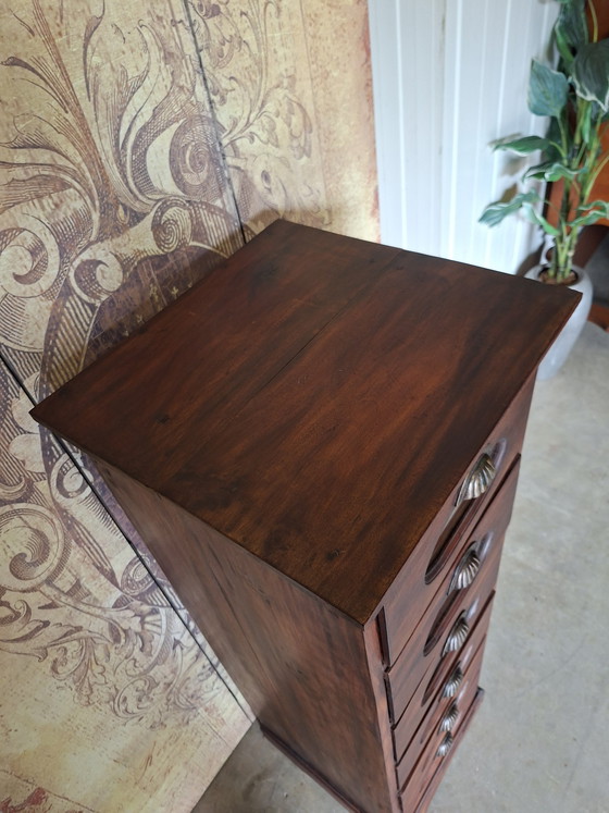 Image 1 of Teakhouten ladenkast, apothekerskast archiefkast met decoratie vakjes voor lades afm. 43x42cm en 130 cm hoog 