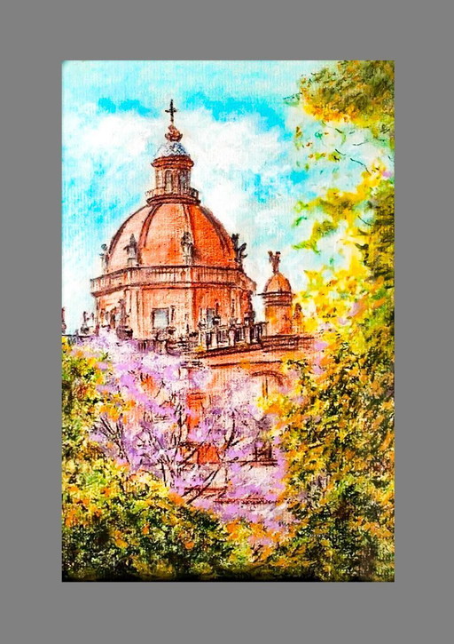 Original pastel drawing of Jerez Cathedral. Drawing. Painting of Jerez. Picture of Jerez. Drawing of Jerez Cathedral.