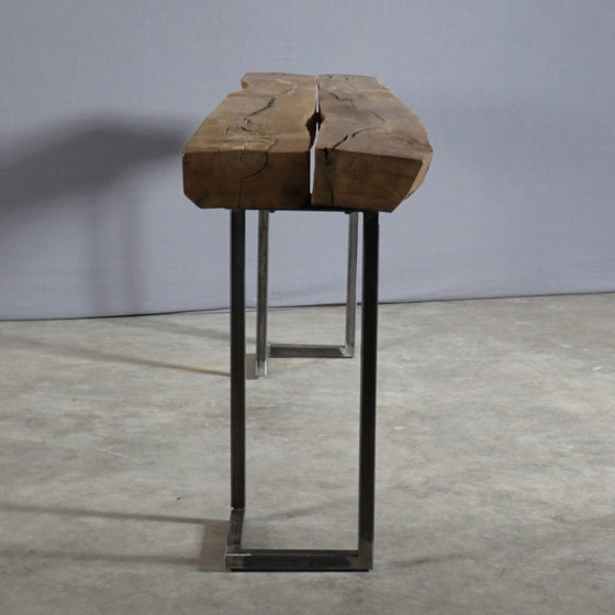 Image 1 of Table d'appoint vintage – poutres en chêne – piètement en métal