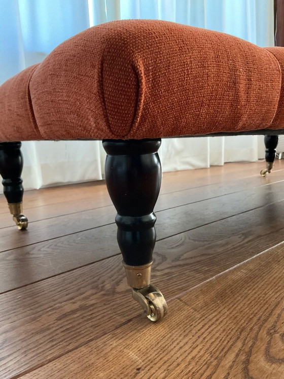 Handmade Orange Quilted Ottoman (DEM Culemborg) With Wheeled Legs – Footstools & poufs, Textile (photo 4 of 9)