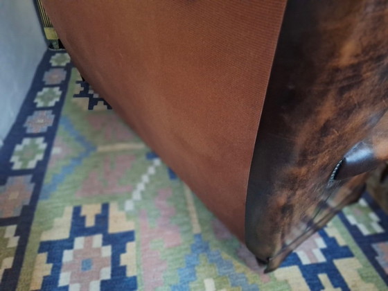 Image 1 of Chesterfield 3-Seater Chestnut Coloured Leather Sofa