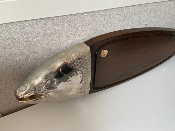 Image 1 of Large Display Flat Salmon Fish Carving Tray Vintage Art Design