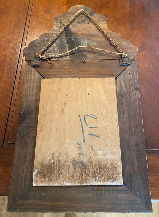 Image 1 of Antique hall brush cabinet with mirror – repoussé brass