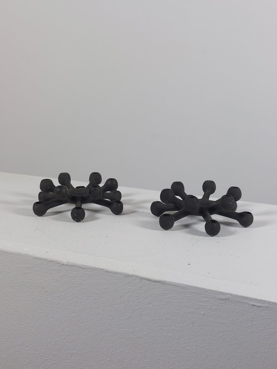 Image 1 of Pair of vintage mid-century Jens Quistgaard metal candlesticks, Denmark