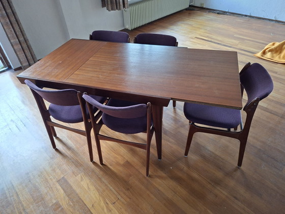 Set da pranzo in teak design danese (anni '60), Allungabile & marchio Danish Control, Legno, Marrone (foto 2 di 9)