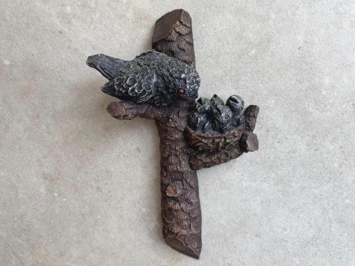 1x Scultura vintage in resina raffigurante un uccellino con i suoi piccoli - Decorazione da parete – wanddecoratie, Plastic