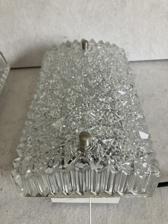 Image 1 of Lampade da parete vintage in vetro ghiaccio di Hoffmeister Leuchten