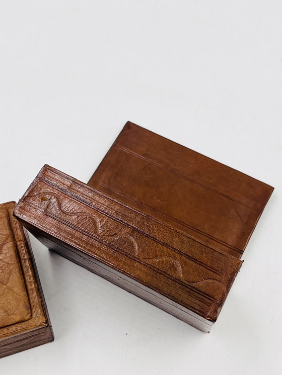 Image 1 of Set di due scatole in legno e pelle