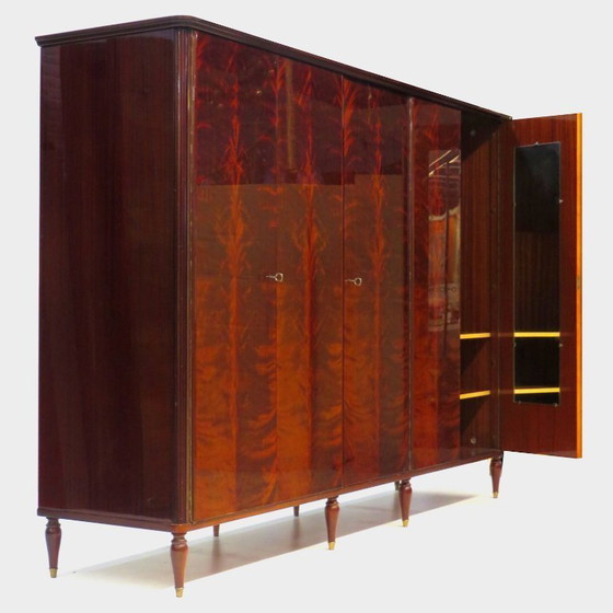 Image 1 of Large vintage mid century Art Deco 5-door wardrobe in flamed mahogany, 1920s