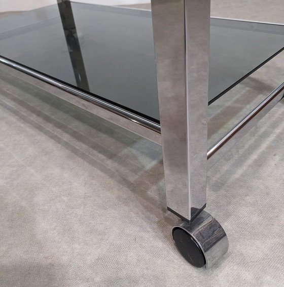 Image 1 of  1970s chrome and smoked glass sideboard or TV stand 