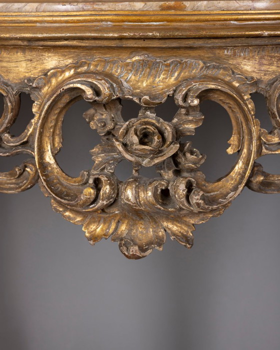 Antique classic style console table in wood decorated with mirror from the late 19th century, Gold (photo 7 of 21)