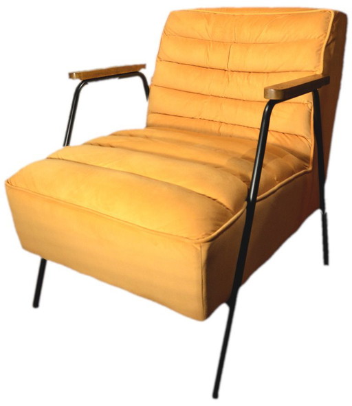 2 Hutch/Lisboa-Sessel in gelbem Samt (Togo-Stil) – fauteuils, Metal, Velvet