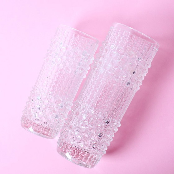 Image 1 of Set of 2 Vintage CandleWax Pressed Glass Vases / František Pečený / 1972