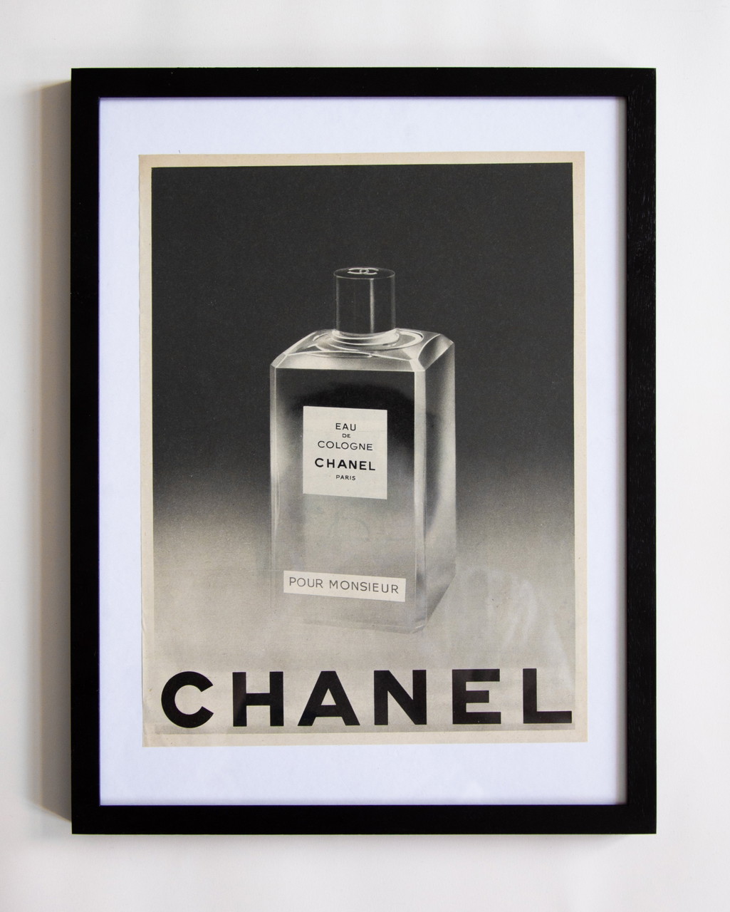 Poster pubblicitario vintage originale CHANEL Eau de Colonia Pour Monsieur 1961 / INCORNICIATO / 32,9x24,7 cm / 13x9,7 pollici /