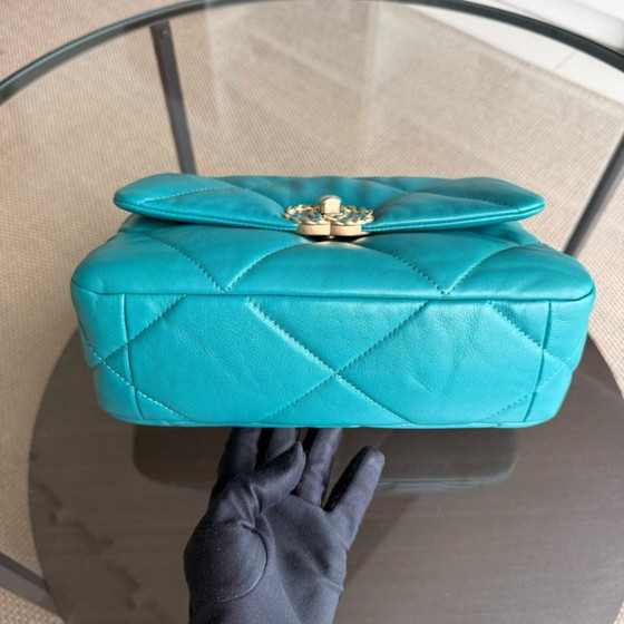 Image 1 of Chanel 19 Bag Small - Quilted Goatskin Green Blue Two-tone Hardware Series 30