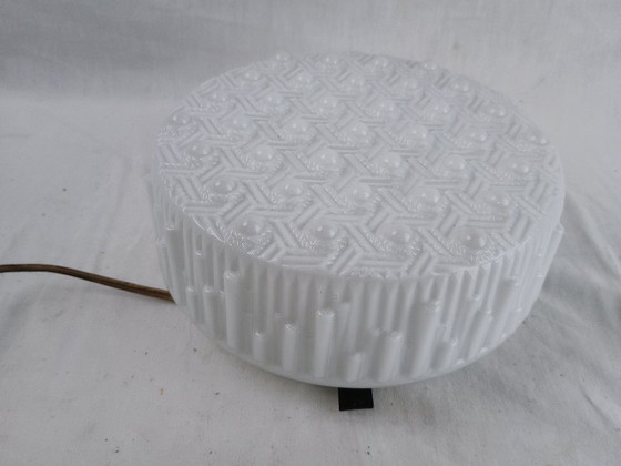 Image 1 of Vintage Glashütte Limburg 1960s Pressed Glass Ceiling Light - Textured Clear Glass Flush Mount Wall Sconce German Mid-Century