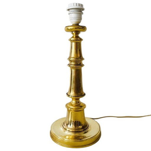 Hollywood Regency vintage table lamp XL brass gold gray