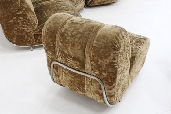 Vintage Italiaanse modulaire elementen bank  sofa 1970s, Hoekbanken, Fluweel, Metaal, Bruin (foto 11 van 12)