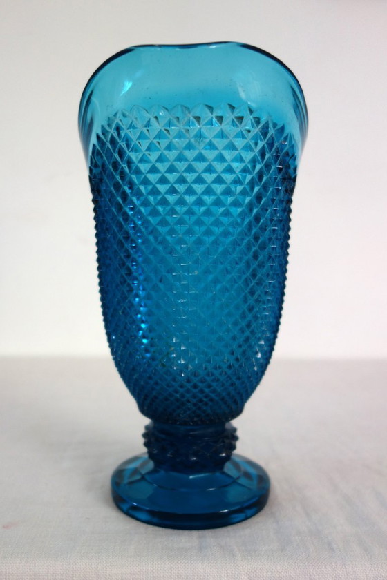 Vintage blue cut glass pitcher – Table accessories (photo 3 of 10)
