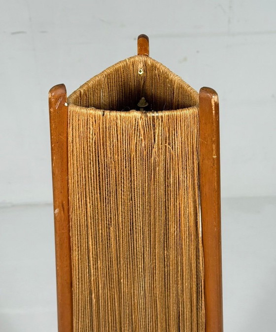Image 1 of Lampada da terra di metà secolo, sisal/teak, Temde, Svizzera, anni '60
