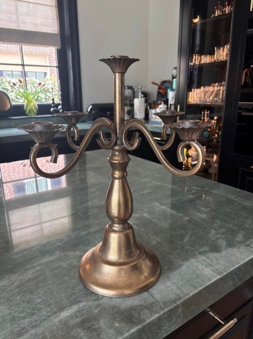 Ensemble de chandeliers anciens en laiton à cinq bras