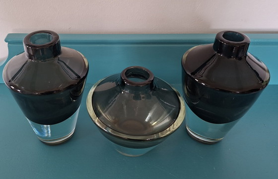 Image 1 of Set of 3 mouth-blown vases - model Gheata - smoke