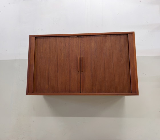 Image 1 of Teak Tambour Door Cabinet By Kai Kristiansen For Feldballes