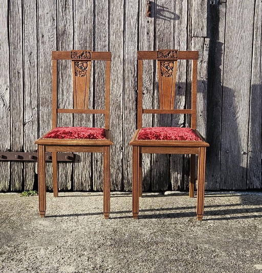 2 chaises de salle à manger Art Déco - Chaises anciennes en noyer sculpté à la main - Années 1920