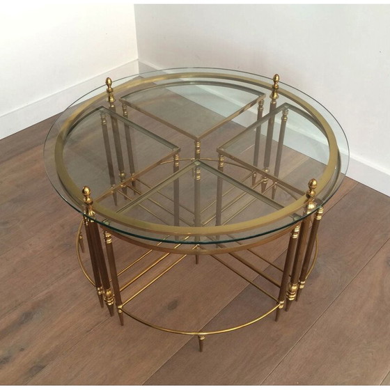 Image 1 of Round vintage Neoclassical Brass Coffee Table, 1970