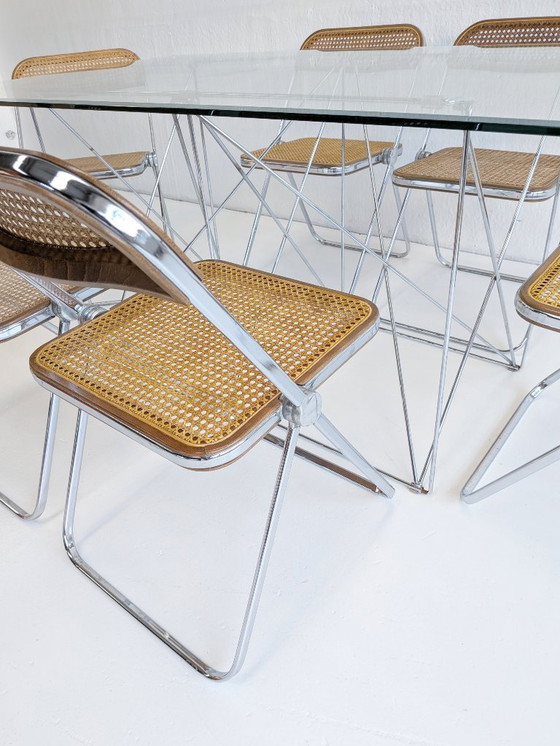 Image 1 of Tavolo da pranzo pieghevole in acciaio e vetro di Max Sauze, anni '70