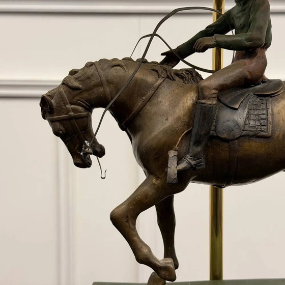 Classic English Bronze Horseman Table Lamp (photo 6 of 10)