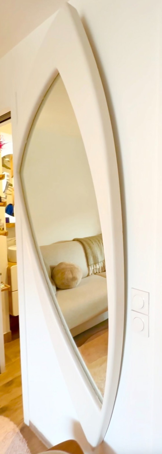 Image 1 of Very large, deconstructed Space Age wall mirror in lacquered wood. France, 1970s