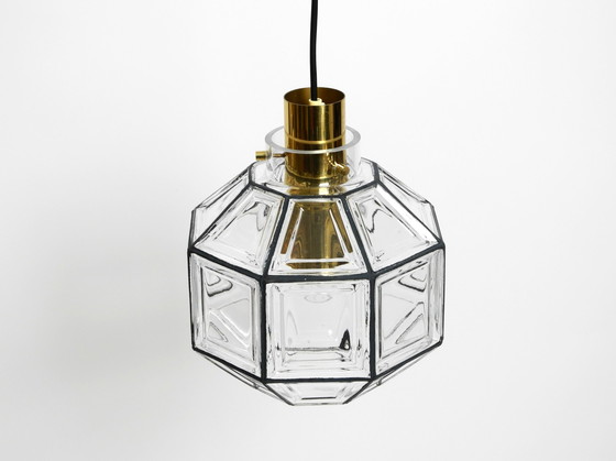 Image 1 of Bellissima e rara lampada a sospensione originale degli anni '60 in vetro ottagonale di Limburg