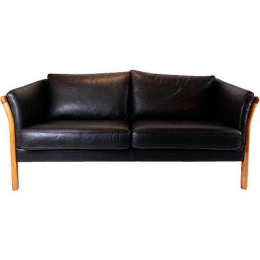 Vintage 2-seater sofa upholstered in black leather, Denmark 2002