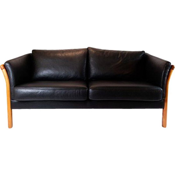 Image 1 of Vintage 2-seater sofa upholstered in black leather, Denmark 2002