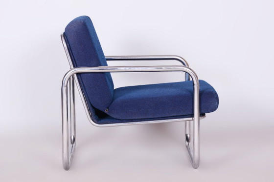 Originele Bauhaus-fauteuil, verchroomd staal, gereinigde bekleding, Tsjechisch, jaren 1950 – Metal, Textile (photo 9 of 11)