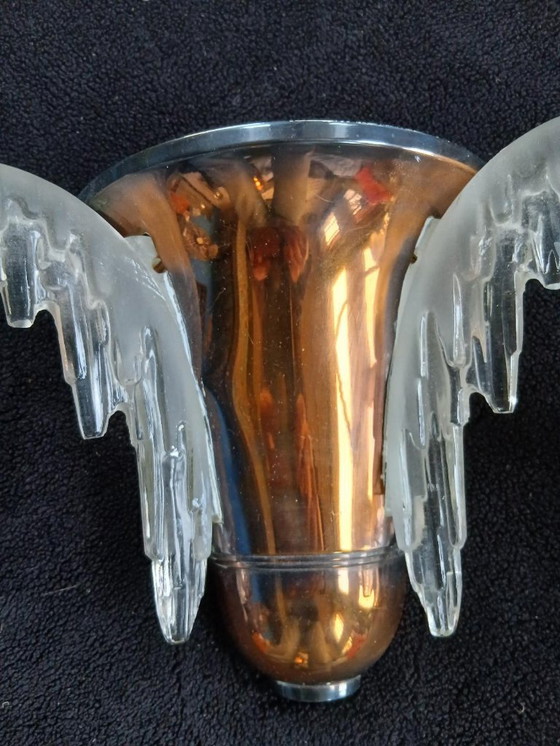 Image 1 of AUSSERGEWÖHNLICHES PAAR ART-DÉCO-WANDLAMPEN VON EZAN France & KUPFERBESCHICHTETES Metall