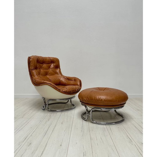 Vintage Leather ‘Karate’ Chair Set by Michel Cadestin for Airborne 60s