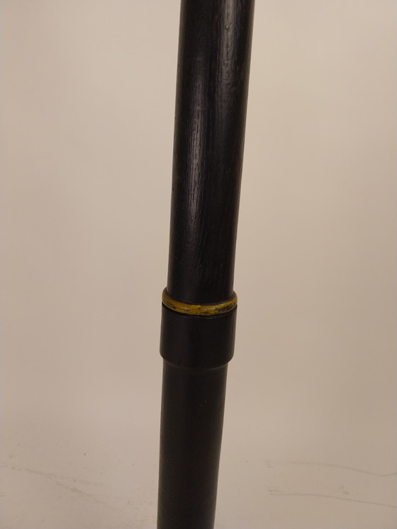 Image 1 of 1 x großer Kerzenständer aus Holz, schwarz mit goldenen Akzenten, 1970er Jahre