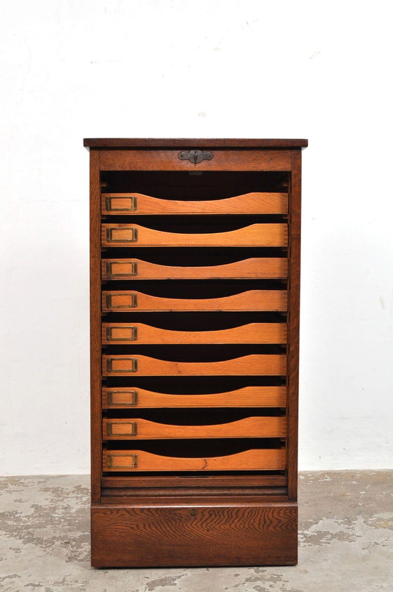 Image 1 of Vintage English Roller Door Cabinet in Oak 1930s
