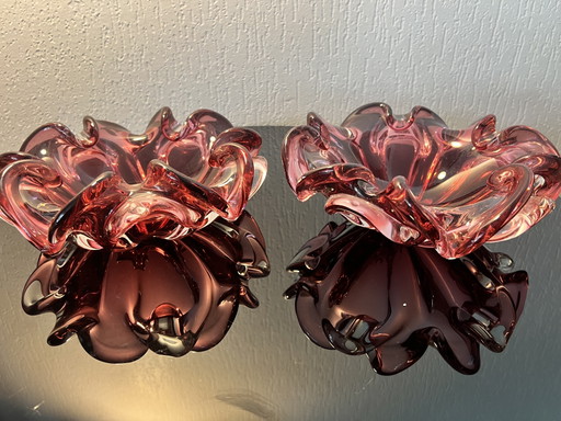Set di 2 ciotole in vetro artistico di metà secolo – Josef Hospodka, anni '60 – schalen, Glass