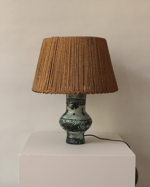 Ceramic Table Lamp with Cord Shade, by Jacques Blin